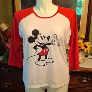 Disney Mickey Mouse Red and White 3/4" Long Sleeve Tee